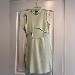 high neck sleeveless under bust detail bodycon dress